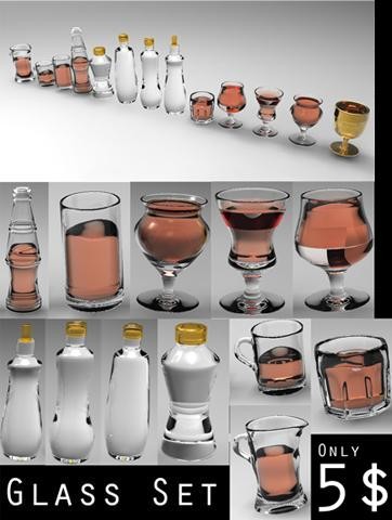 bottles glass set 3d 3ds - Bottles and Glasses Set by Faridz Muhammad